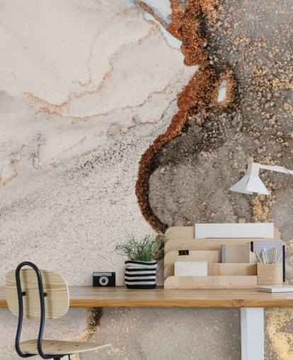 mural de papel pintado de mármol personalizado de color beige llamado Glamour Geode para cocinas, baños y salas de estar