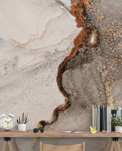 beige marmeren behangmuurschildering op maat genaamd Glamour Geode voor keukens, badkamers en woonkamers