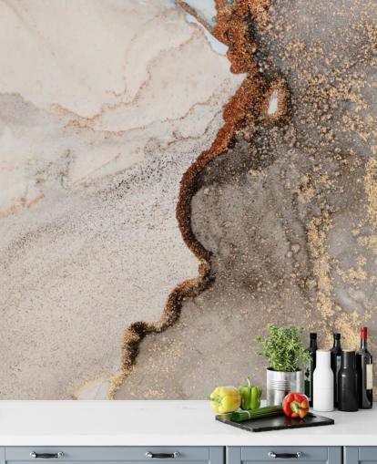 mural de papel de parede de mármore personalizado bege chamado Glamour Geode para cozinhas, banheiros e salas de estar