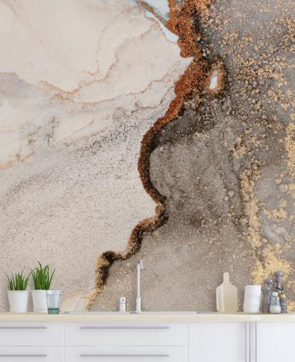 carta da parati murale in marmo beige personalizzata chiamata Glamour Geode per cucine, bagni e salotti