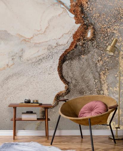 mural de papel pintado de mármol personalizado de color beige llamado Glamour Geode para cocinas, baños y salas de estar