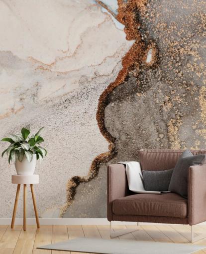mural de papel de parede de mármore personalizado bege chamado Glamour Geode para cozinhas, banheiros e salas de estar