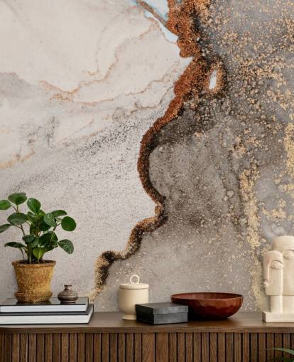 mural de papel de parede de mármore personalizado bege chamado Glamour Geode para cozinhas, banheiros e salas de estar