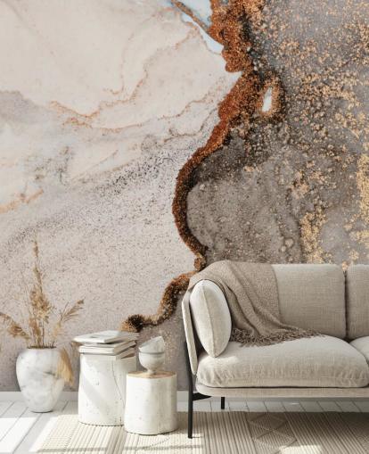 mural de papel de parede de mármore personalizado bege chamado Glamour Geode para cozinhas, banheiros e salas de estar