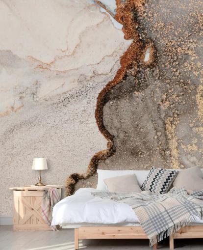 mural de papel pintado de mármol personalizado de color beige llamado Glamour Geode para cocinas, baños y salas de estar