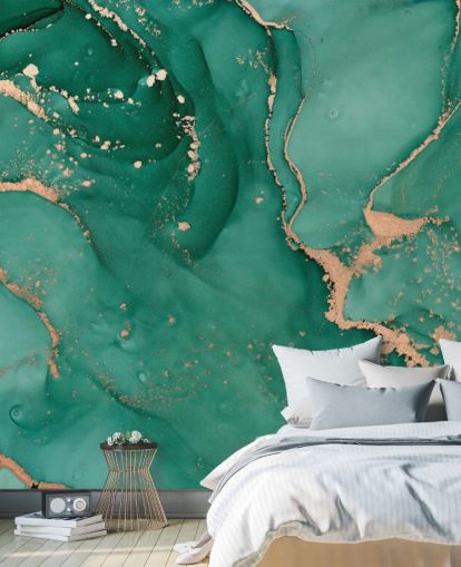 papel pintado efecto mármol verde azulado