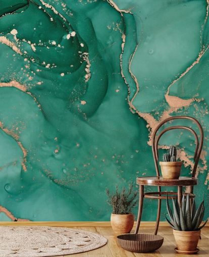 groenblauw marmereffect behang