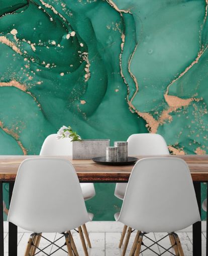 papel de parede efeito mármore verde azul-petróleo