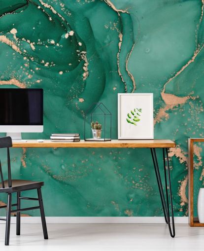 papel de parede efeito mármore verde azul-petróleo