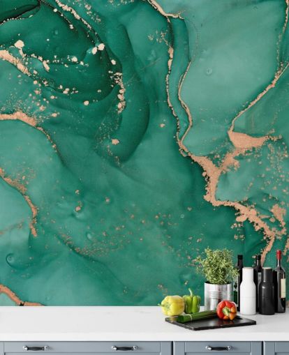 papel pintado efecto mármol verde azulado