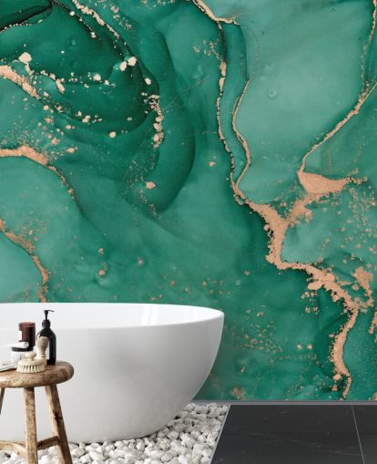 papel pintado efecto mármol verde azulado