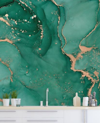 papel pintado efecto mármol verde azulado