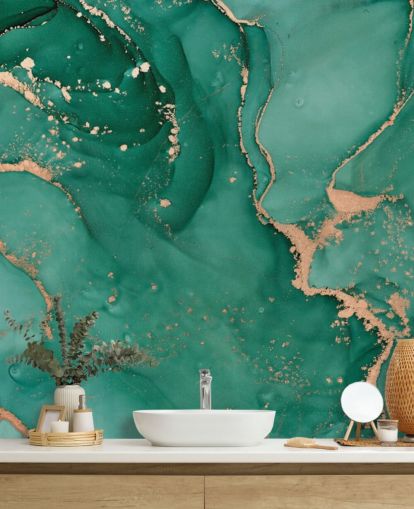 papel pintado efecto mármol verde azulado