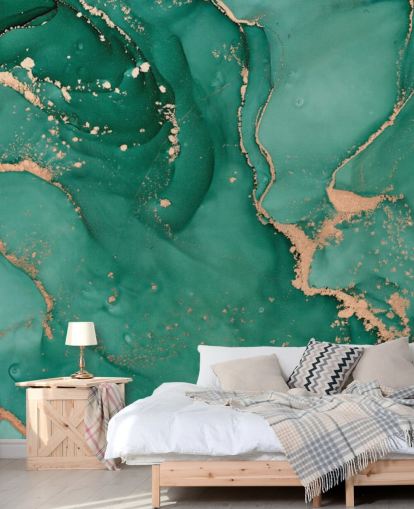 papel de parede efeito mármore verde azul-petróleo