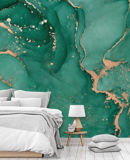 papel de parede efeito mármore verde azul-petróleo