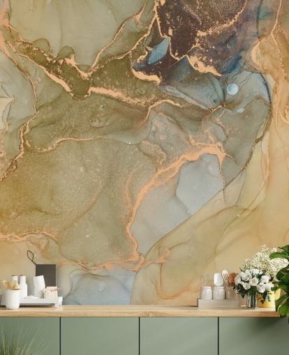 papel pintado de mármol neutro y dorado