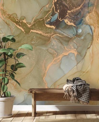 papel pintado de mármol neutro y dorado