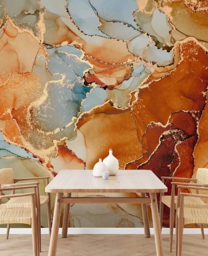 papel pintado con efecto mármol naranja y gris llamado Orange Watercolour para dormitorios, baños y salas de estar