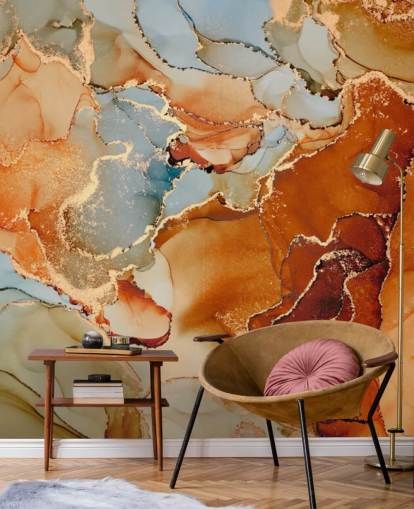 orange och grå marmor effekt tapet kallad Orange akvarell för sovrum, badrum och vardagsrum orange och grå marmor effekt tapet kallad Orange akvarell för sovrum, badrum och vardagsrum
