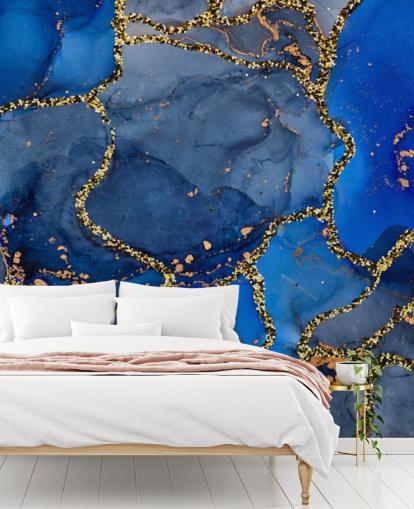 blue and gold marble effect wallpaper