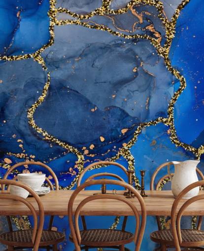 blue and gold marble effect wallpaper