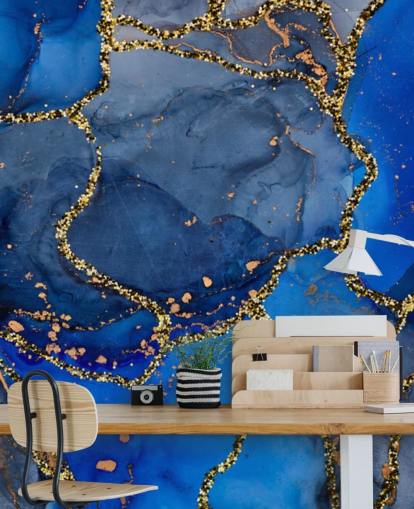 blaue und goldene Tapete mit Marmoreffekt blaue und goldene Tapete mit Marmoreffekt
