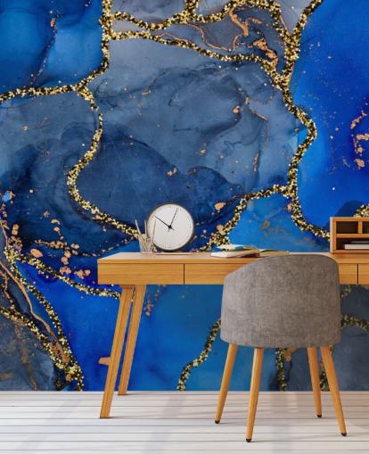 blue and gold marble effect wallpaper