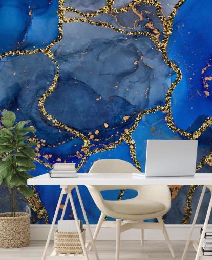 blue and gold marble effect wallpaper