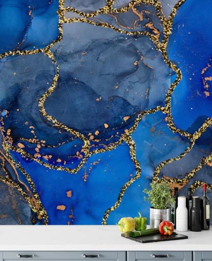 carta da parati effetto marmo blu e oro carta da parati effetto marmo blu e oro