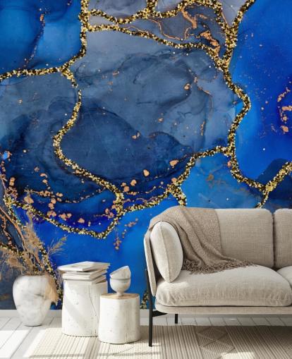 blue and gold marble effect wallpaper