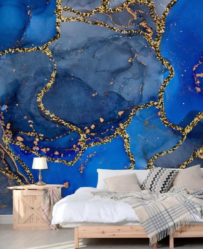blue and gold marble effect wallpaper