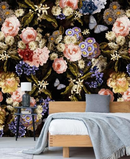 donkere bloemen in paars en roze behang donkere bloemen in paars en roze behang