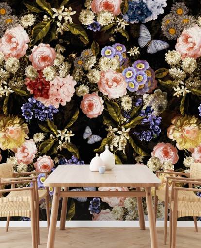 dark florals in purple and pink wallpaper