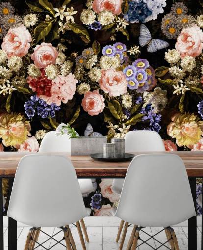 dark florals in purple and pink wallpaper
