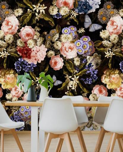 dark florals in purple and pink wallpaper
