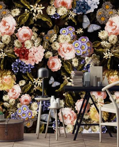 donkere bloemen in paars en roze behang donkere bloemen in paars en roze behang