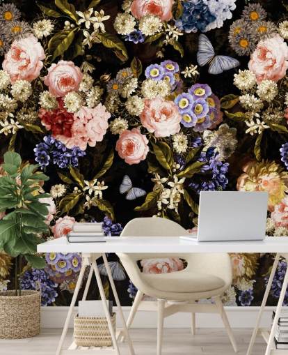 dark florals in purple and pink wallpaper