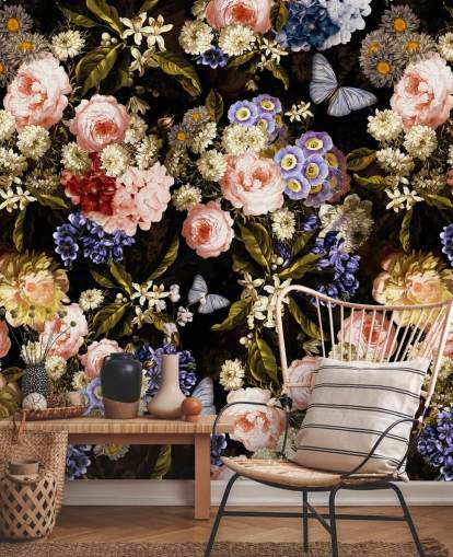 dark florals in purple and pink wallpaper