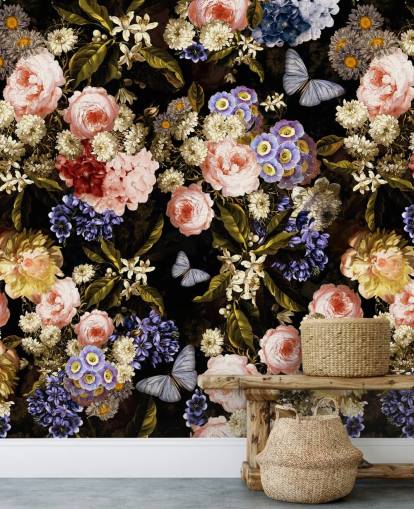 donkere bloemen in paars en roze behang donkere bloemen in paars en roze behang