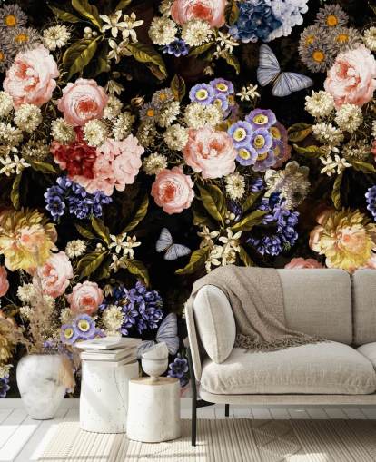 dark florals in purple and pink wallpaper
