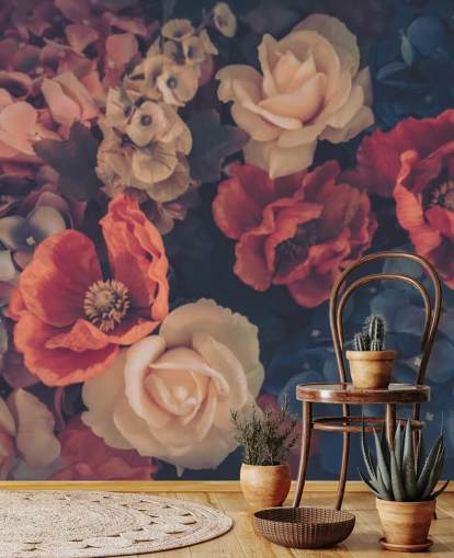 papel de parede de flores falsas em tons sépia