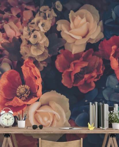 papel de parede de flores falsas em tons sépia