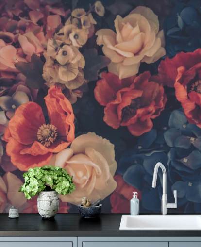 papel pintado de flores falsas en tono sepia