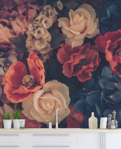 sepia tonet falske blomster tapet