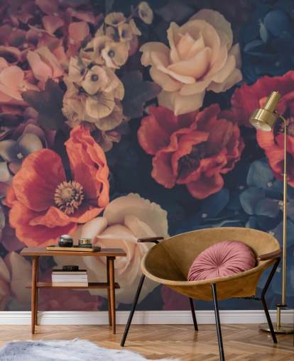 papel pintado de flores falsas en tono sepia