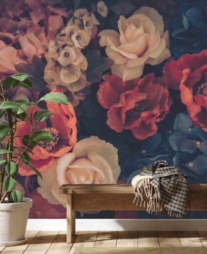 papel pintado de flores falsas en tono sepia