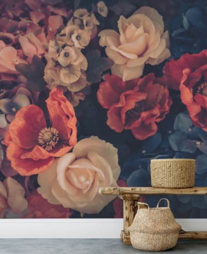 papel de parede de flores falsas em tons sépia