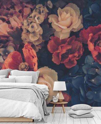 papel pintado de flores falsas en tono sepia