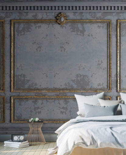 dark gray and gold panel effect wallpaper