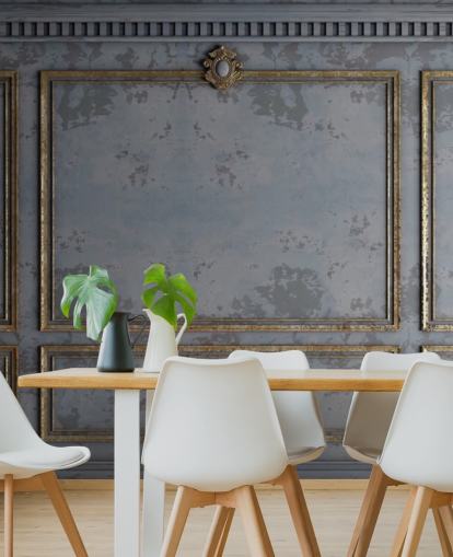 dark gray and gold panel effect wallpaper